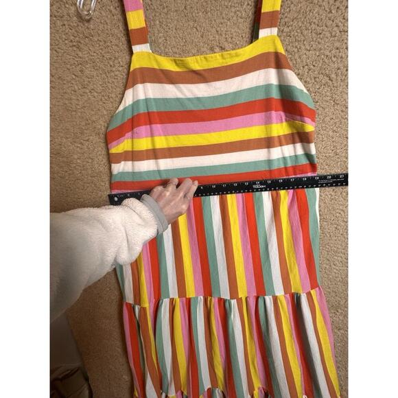 J. Crew Rainbow Stripe Tiered Maxi Dress Sz XL Dopamine Vacation Beach Comfort - Picture 7 of 16